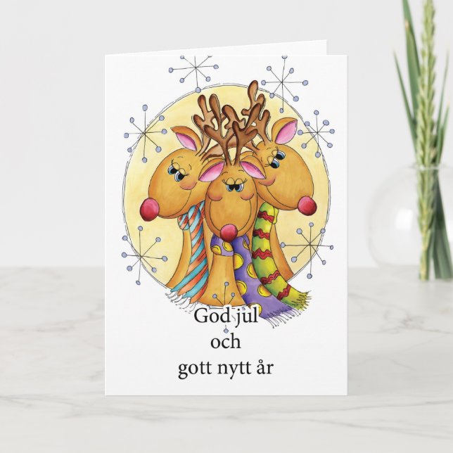 Swedish Christmas Card - Reindeer - God jul och go (Front)