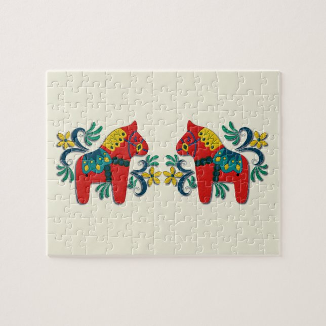 Swedish Christmas Dala Horse Scandinavian Twins Jigsaw Puzzle (Horizontal)