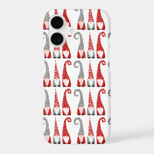 Swedish Christmas Gnomes Red White Grey Pattern