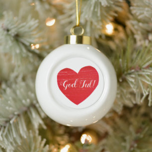 Swedish Christmas Red Heart Personalised Ceramic Ball Christmas Ornament