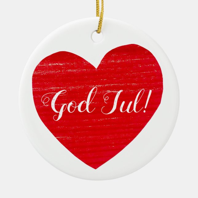 Swedish Christmas Red Heart Personalised Ceramic Ornament (Front)