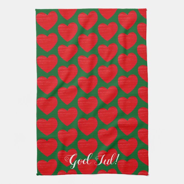 Swedish Christmas Red Heart Personalised Tea Towel (Vertical)
