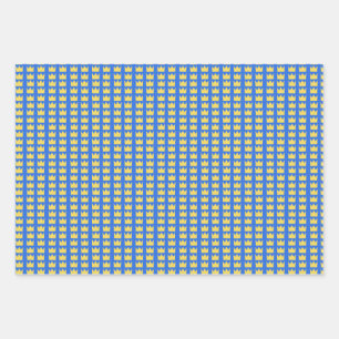 Swedish crowns in blue and yellow wrapping paper sheet