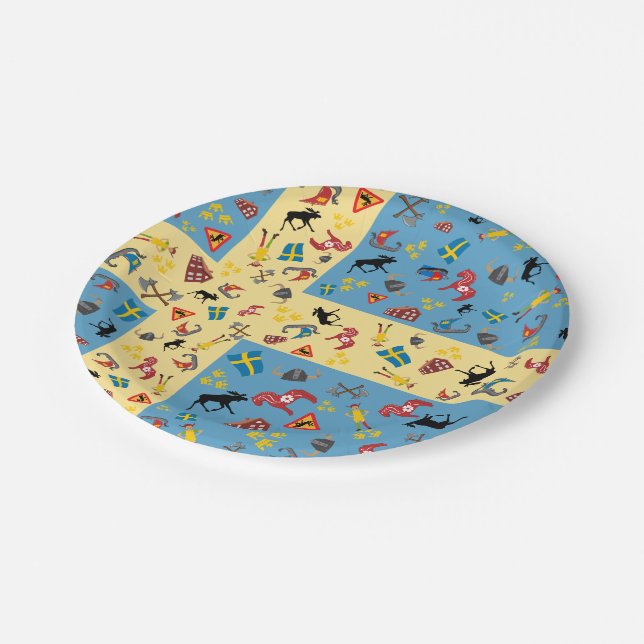 Swedish culture items with flag paper plate (Angled)