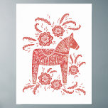 Swedish Dala Horse Art Poster<br><div class="desc">A traditional Swedish Dala Horse painting in red and white.</div>