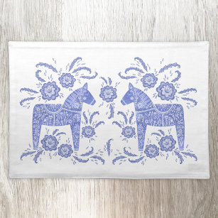 Swedish Dala Horse Blue and White Cloth Cloth Placemat
