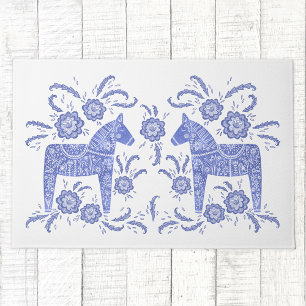 Swedish Dala Horse Blue and White Doormat