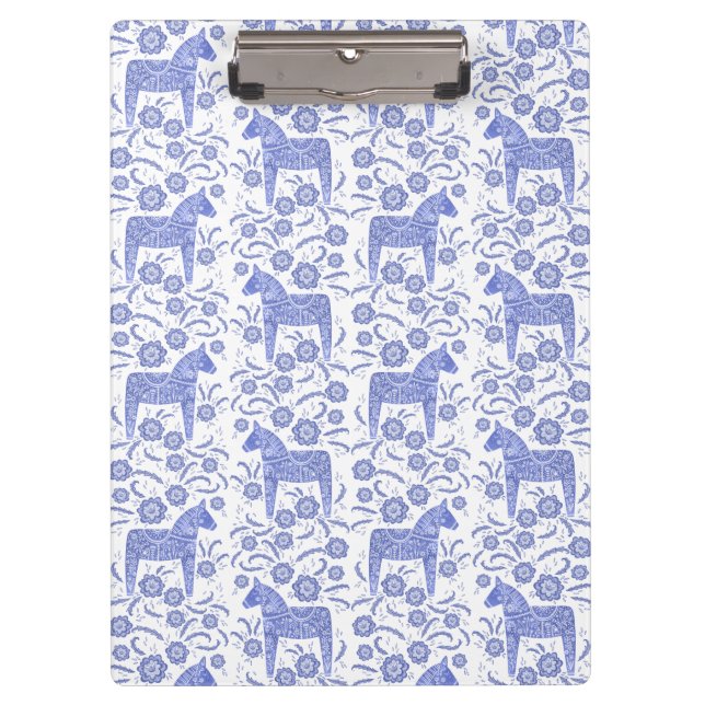 Swedish Dala Horse Blue and White Folk Style Clipboard (Front)