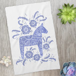 Swedish Dala Horse Blue and White Kitchen Towel<br><div class="desc">A traditional Swedish Dala Horse design in periwinkle blue and white.</div>