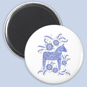 Swedish Dala Horse Blue and White Magnet