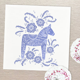 Swedish Dala Horse Blue and White Napkin