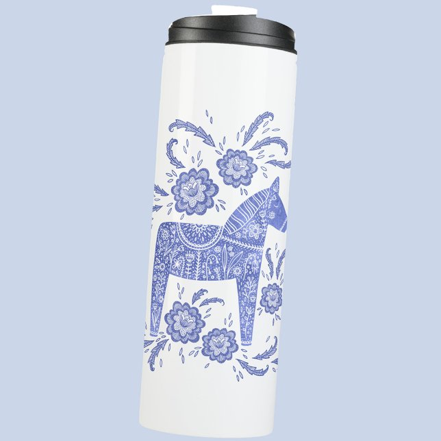 Swedish Dala Horse Blue and White Thermal Tumbler (Swedish Dala horse blue and white thermal tumbler)