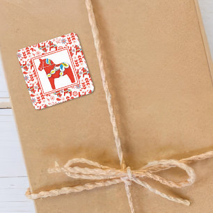 Swedish Dala Horse Christmas Folk Art Square Sticker