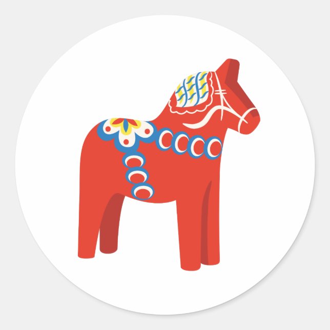 Swedish Dala Horse Classic Round Sticker (Front)