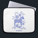 Swedish Dala Horse Custom Name Blue Laptop Sleeve<br><div class="desc">A traditional Dalecarlian Horse from Sweden.
Remove or change the name to customise.</div>