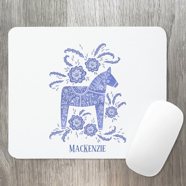 Swedish Dala Horse Custom Name Blue Mouse Pad (Creator Uploaded)