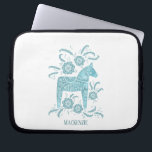 Swedish Dala Horse Custom Name Teal Laptop Sleeve<br><div class="desc">A traditional Dalecarlian Horse from Sweden.
Remove or change the name to customise.</div>