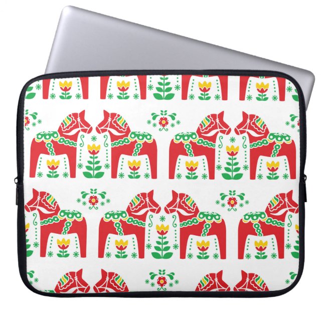 Swedish Dala Horse floral folk pattern Laptop Sleeve (Front)