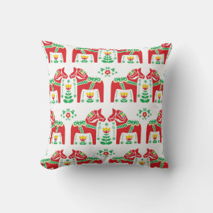 Swedish Dala Horse: Folk Art Cushion