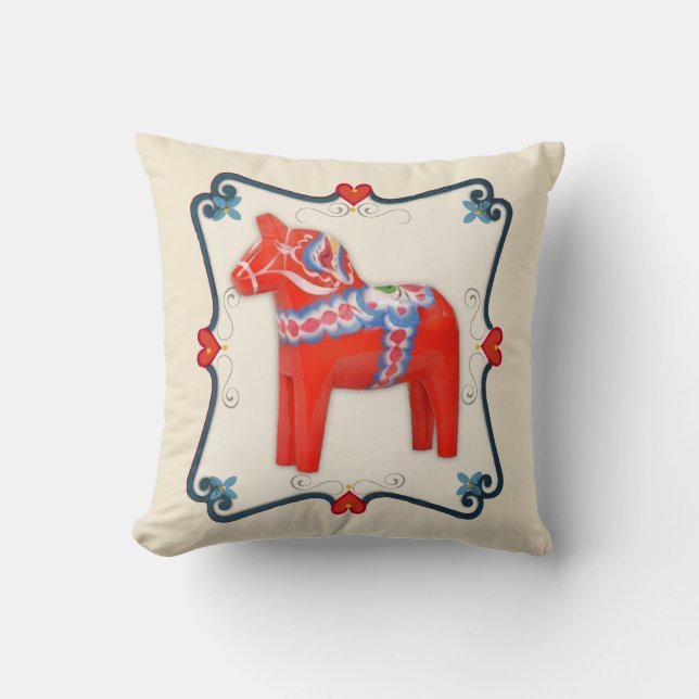Swedish Dala Horse Folk Art Framed Cushion (Front)