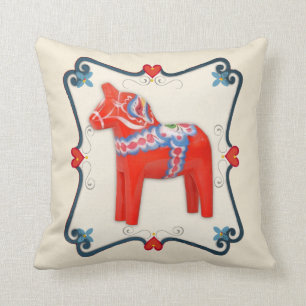 Swedish Dala Horse Folk Art Framed Cushion