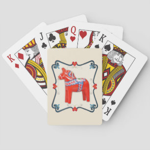 Swedish Dala Horse Folk Art Framed Playing Cards