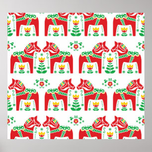 Swedish Dala Horse: Folk Art Poster