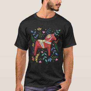 Swedish Dala Horse Folk Sweden Flag Dalahelmsoljd T-Shirt