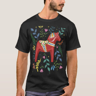 Swedish Dala Horse Folk Sweden Flag Dalahelmsoljd T-Shirt