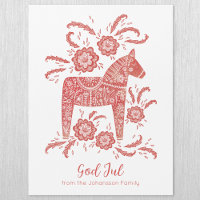 Swedish Dala Horse God Jul Magnetic Holiday Card