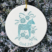 Swedish Dala Horse God Jul Teal White