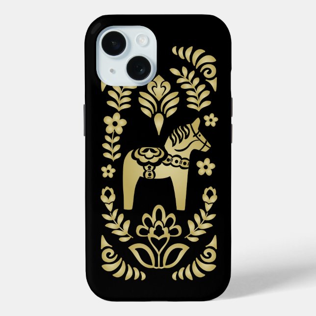 Swedish Dala Horse Gold and Black Case-Mate iPhone Case (Back)