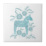 Swedish Dala Horse Green and White Ceramic Tile<br><div class="desc">A traditional Swedish Dala Horse design in teal green and white.</div>