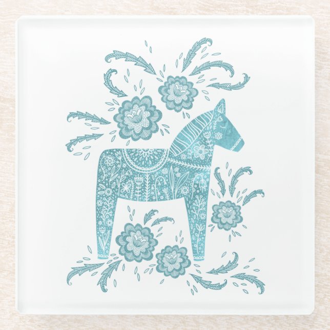 Swedish Dala Horse Green and White Glass Coaster (Front)