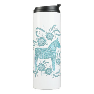Swedish Dala Horse Green and White Thermal Tumbler