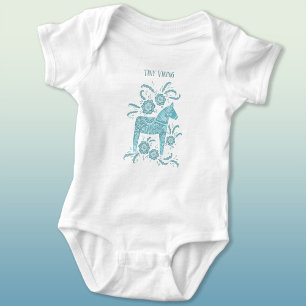 Swedish Dala Horse Green Tiny Viking Baby Bodysuit