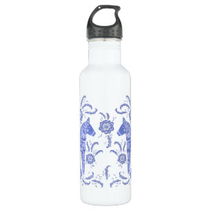 Swedish Dala Horse Indigo Blue  and White 710 Ml Water Bottle