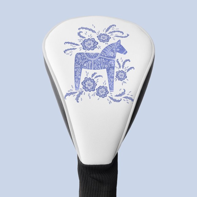 Swedish Dala Horse Indigo Blue Folk Art Golf Head Cover (Swedish Dala Horse blue and white folk art golf head cover)