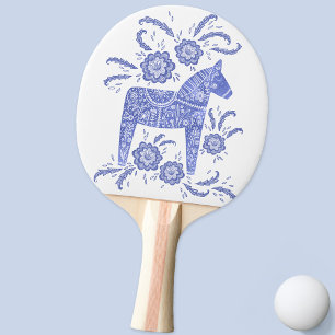 Swedish Dala Horse Indigo Blue Folk Art Ping Pong Paddle