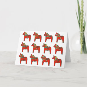 Swedish Dala Horse Pattern with Personalised Text Holiday Card