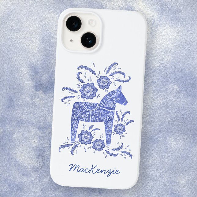 Swedish Dala Horse Personalised Blue White Case-Mate iPhone Case (Creator Uploaded)