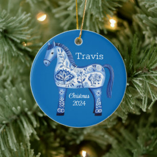 Swedish Dala Horse Personalised Christmas Ornament
