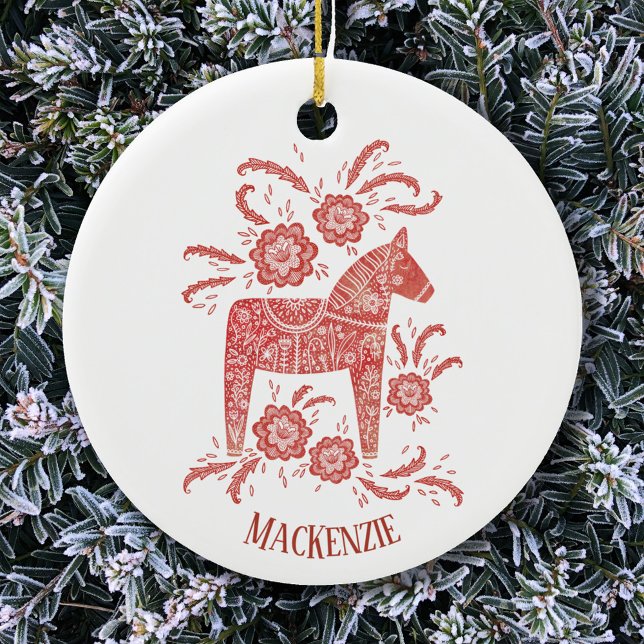 Swedish Dala Horse Personalised Red Ceramic Ornament (Creator Uploaded)
