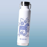 Swedish Dala Horse Personalised Water Bottle<br><div class="desc">A traditional Dala Horse from Sweden in indigo blue and white.  Scandinavian folk art painting in Watercolor. Original art by Nic Squirrell.
 Remove or change the name to customise.</div>