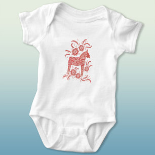 Swedish Dala Horse Red and White Baby Bodysuit