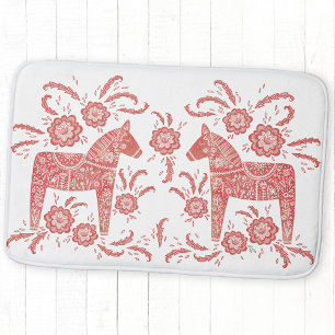Swedish Dala Horse Red and White Bath Mat