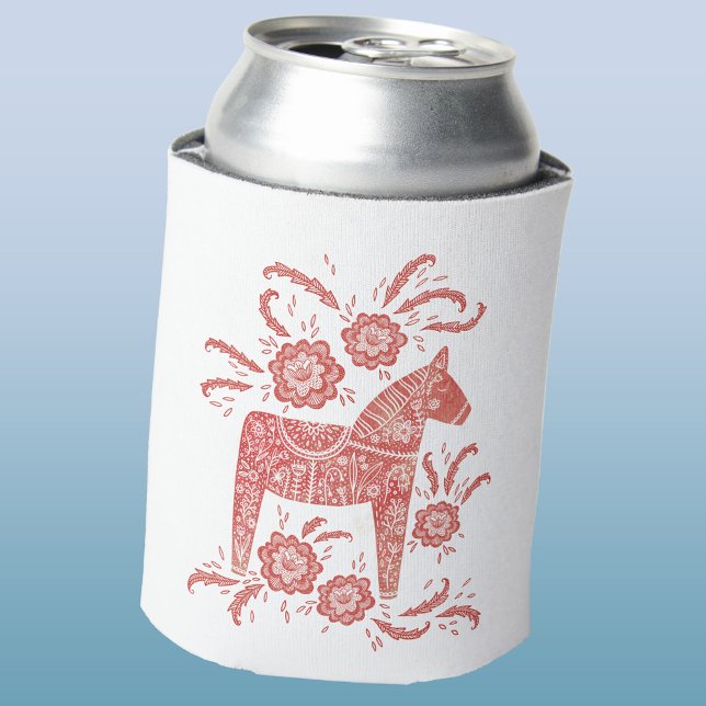 Swedish Dala Horse Red and White Can Cooler (Swedish Dala Horse red and white can cooler)