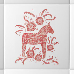 Swedish Dala Horse Red and White Ceramic Tile