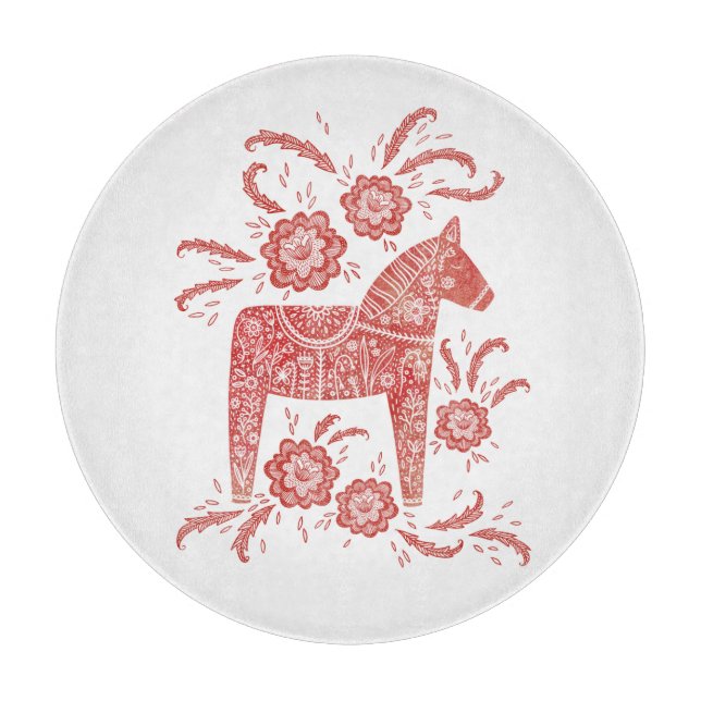 Swedish Dala Horse Red and White Cutting Board (Front)