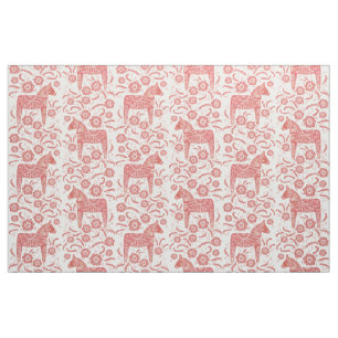 Swedish Dala Horse Red and White Folk Art Fabric